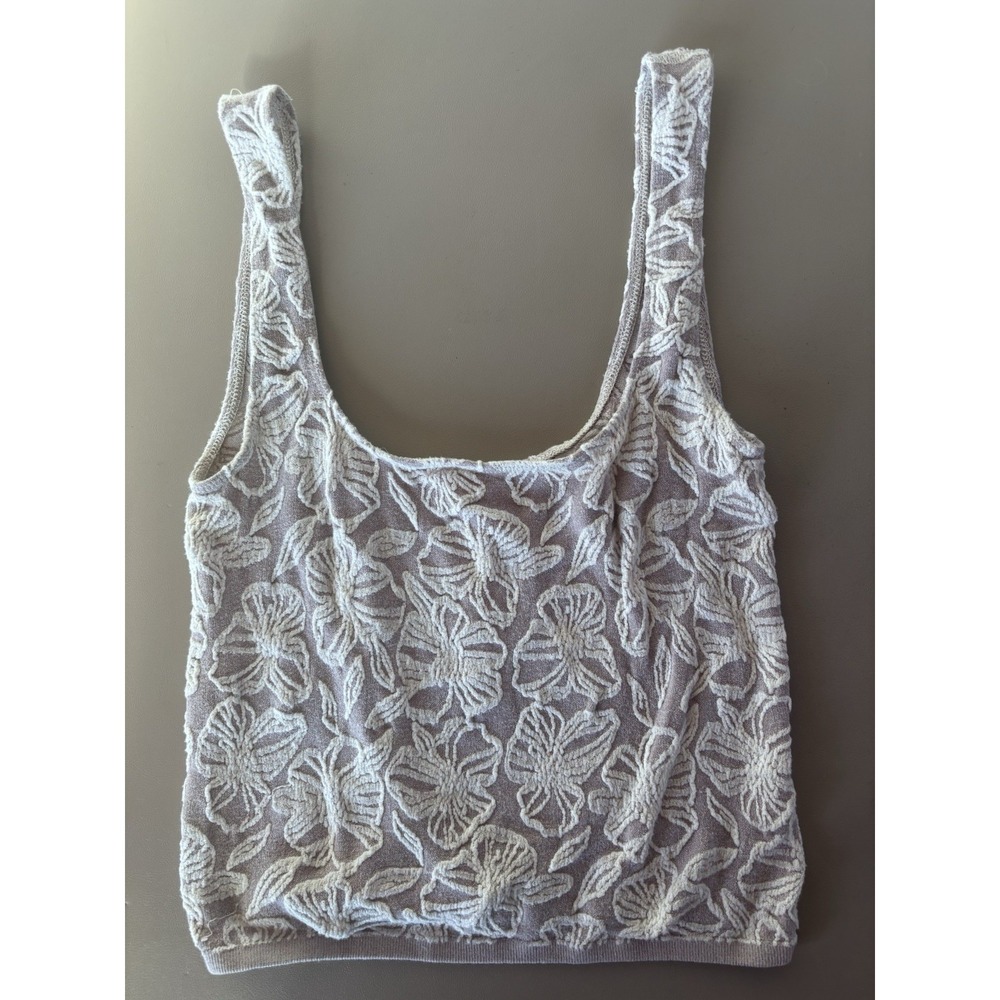 Anthropologie S/M Cropped Camisole Cami Tank Top Floral Purple Ivory